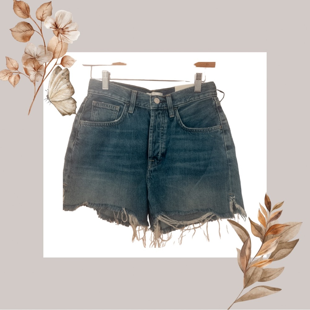 7 for All Mankind Denim Blue Women's Frayed Cut-Off Shorts